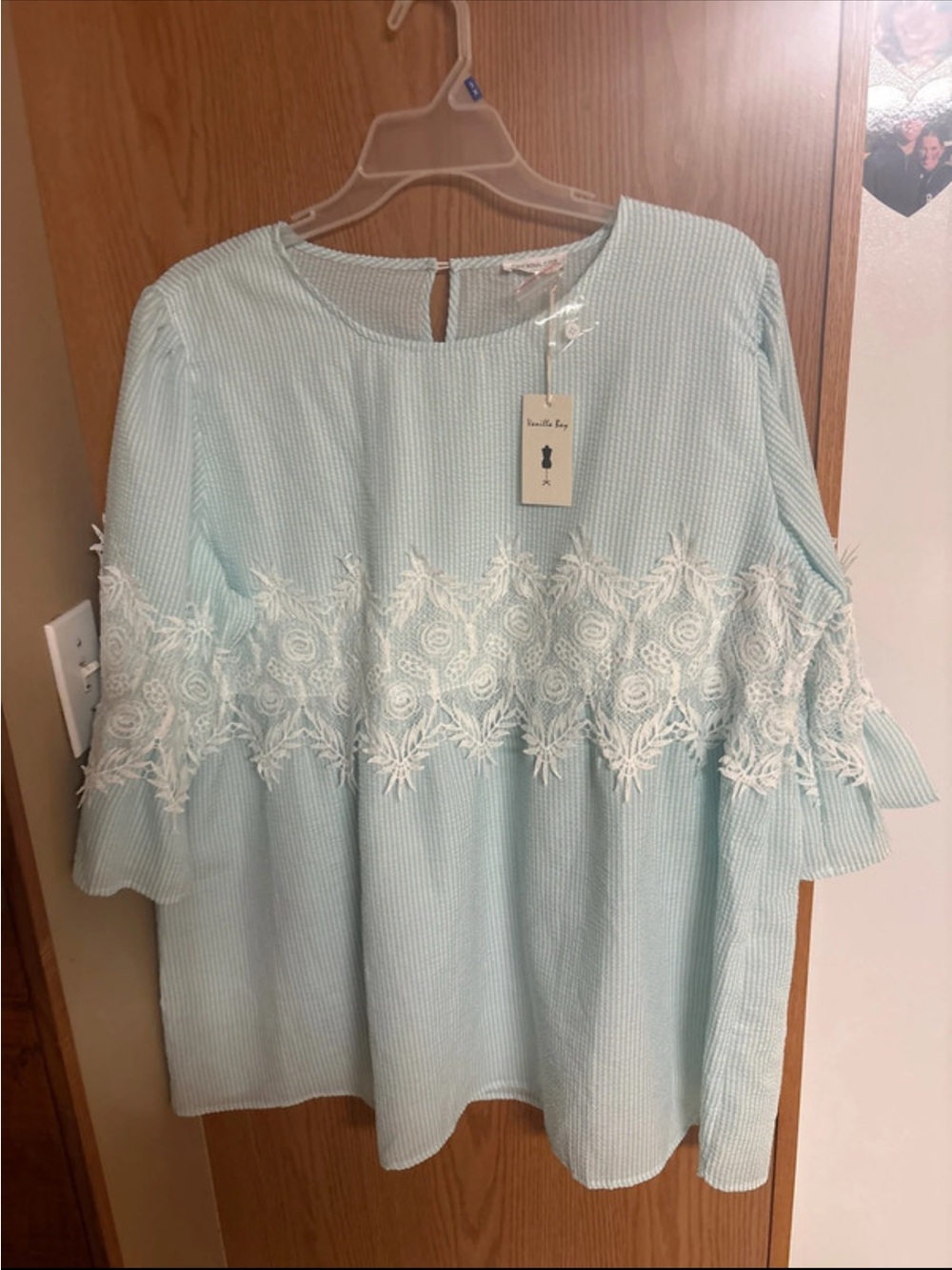 Vanilla Bay Light Blue Tunic with White Lace Trim
